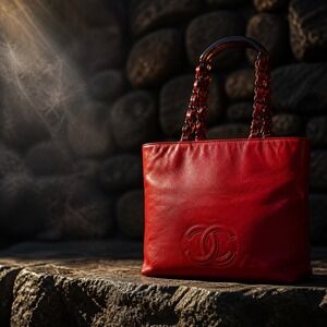 CHANEL Red Leather Quilted CC Tote